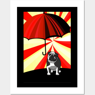 Bulldog and Umbrella Abstract Artwork - Colorful and Unique Design Posters and Art